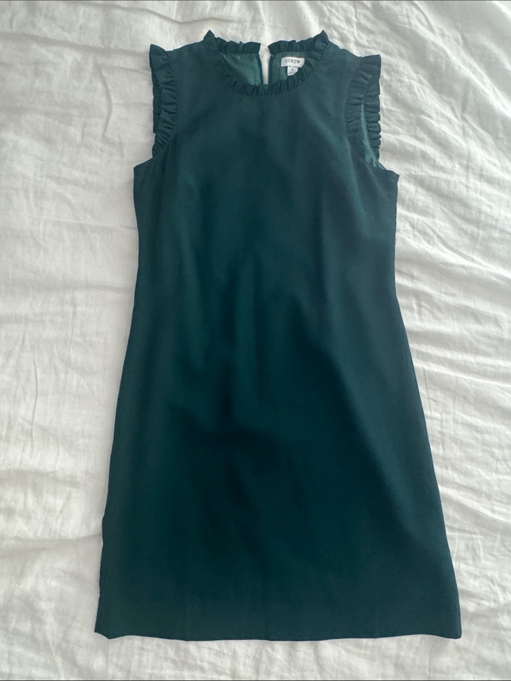 J. Crew Forest Green Sleeveless Ruffle-Trim Shift Dress